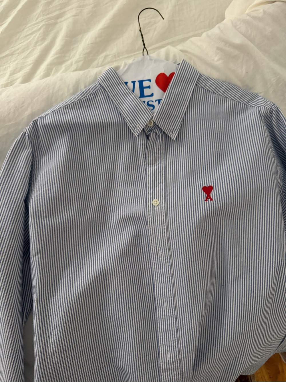 Ami Men’s Blue and White Striped Button-Down Shirt